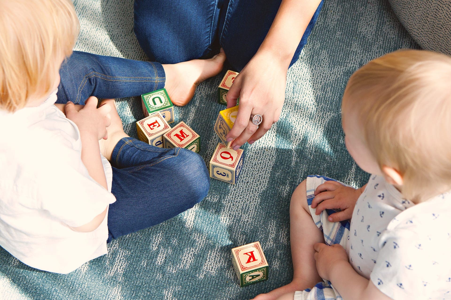 Colorful building blocks representing child development